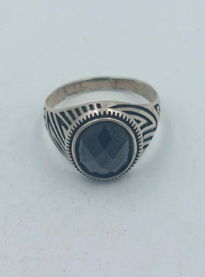 Silberring mit grossem schwarzen Stein im Vintage Look