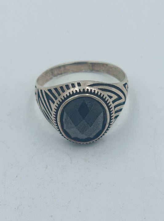 Silberring mit grossem schwarzen Stein im Vintage Look