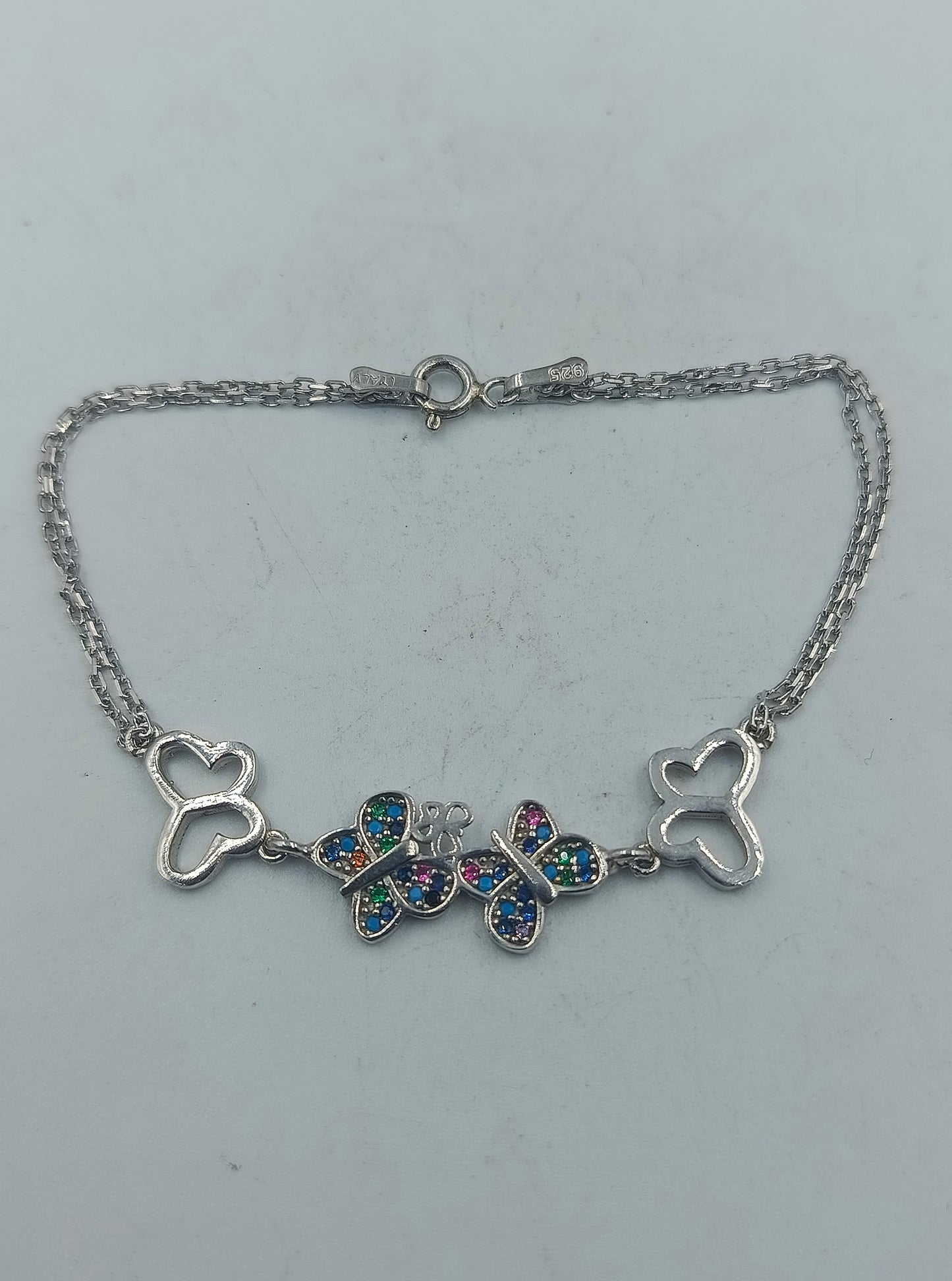 Schmetterlings Armband aus 925 Silber mit bunten Steinen