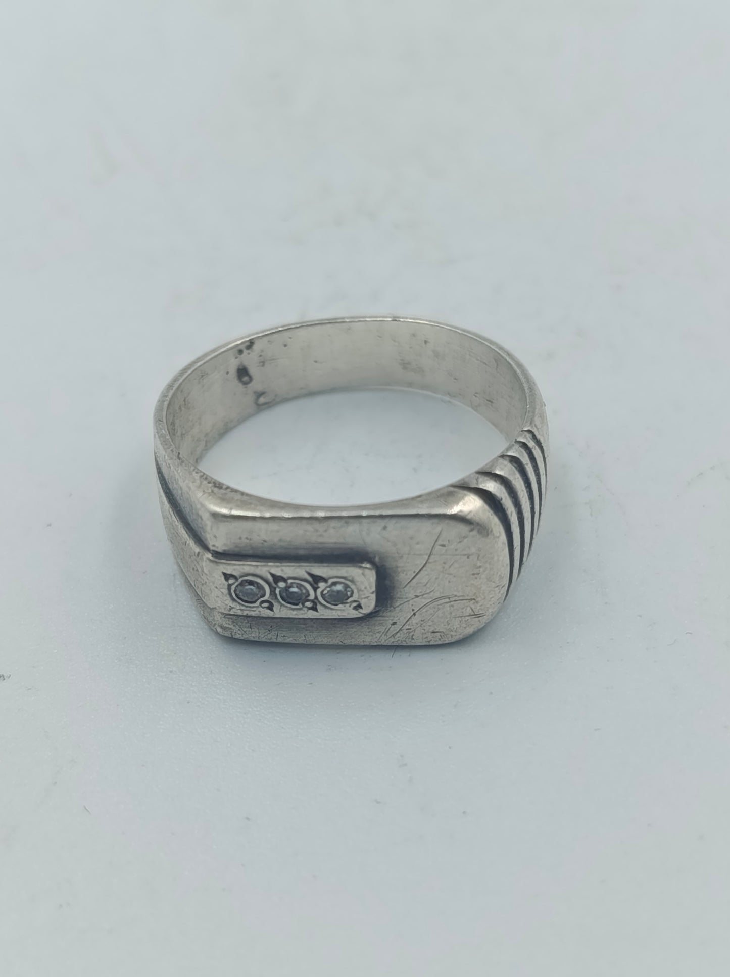 Silberring Gr58 mit klaren Steinen  Vintage Herrenring