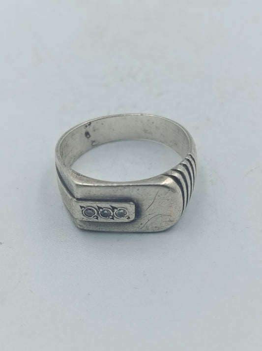 Silberring Gr58 mit klaren Steinen  Vintage Herrenring