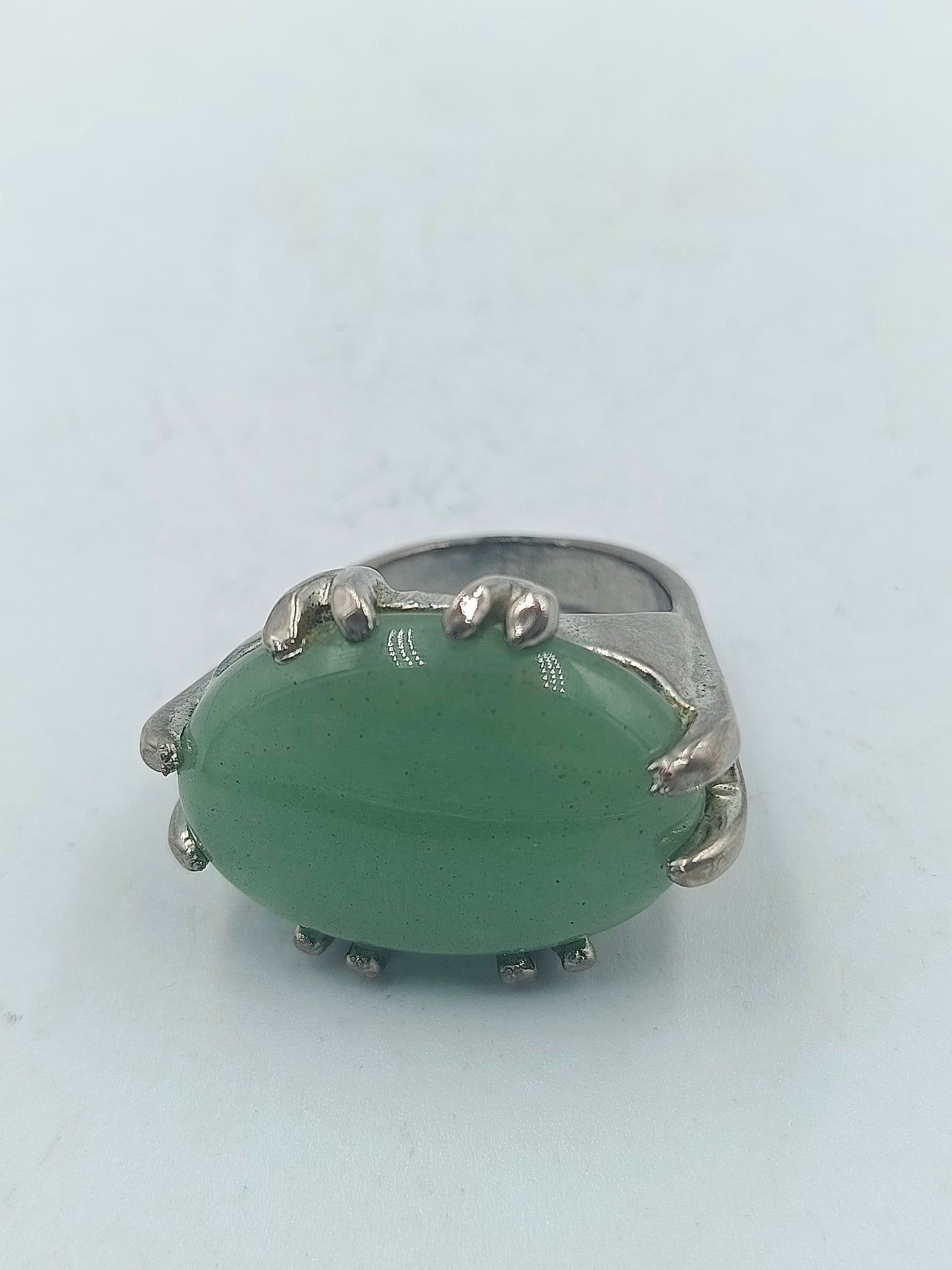 Silberring mit Großes ovales Stein grünem Stein Gr. 58