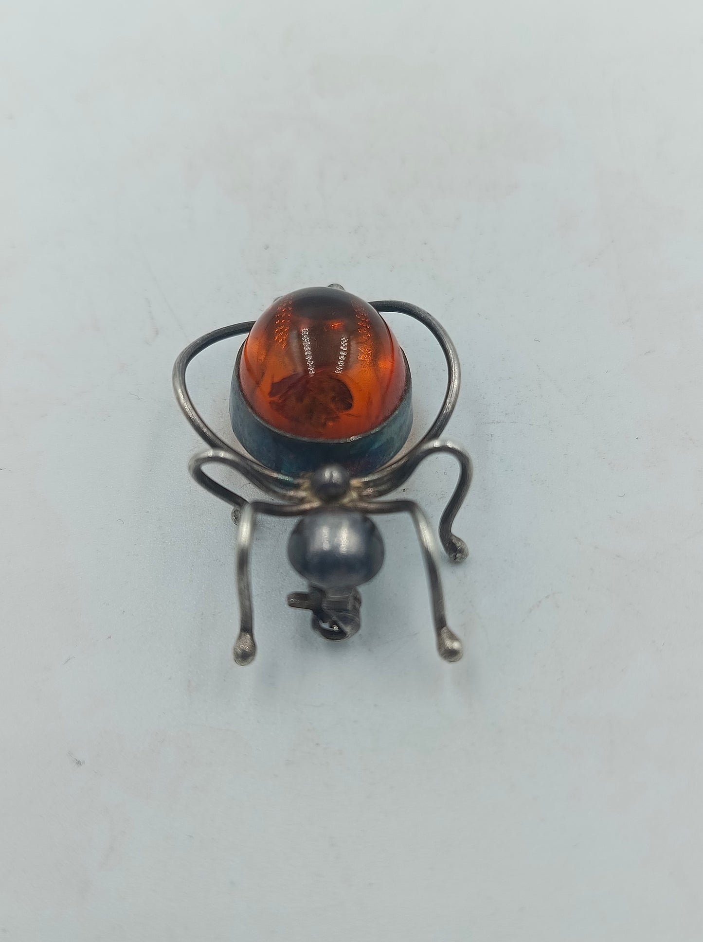 925 Silber Liebevoll gefertigte Bernstein Insektenbrosche