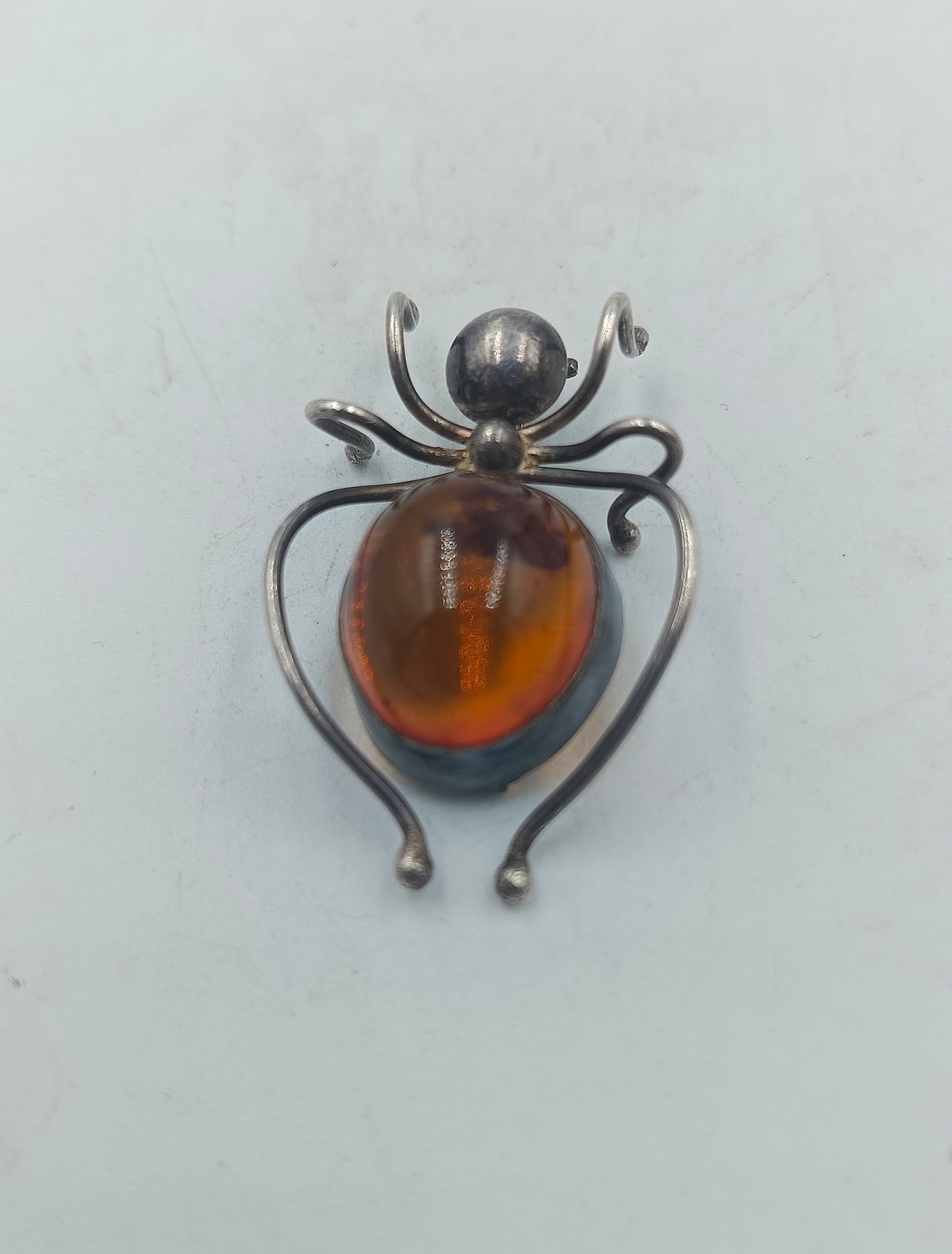 925 Silber Liebevoll gefertigte Bernstein Insektenbrosche