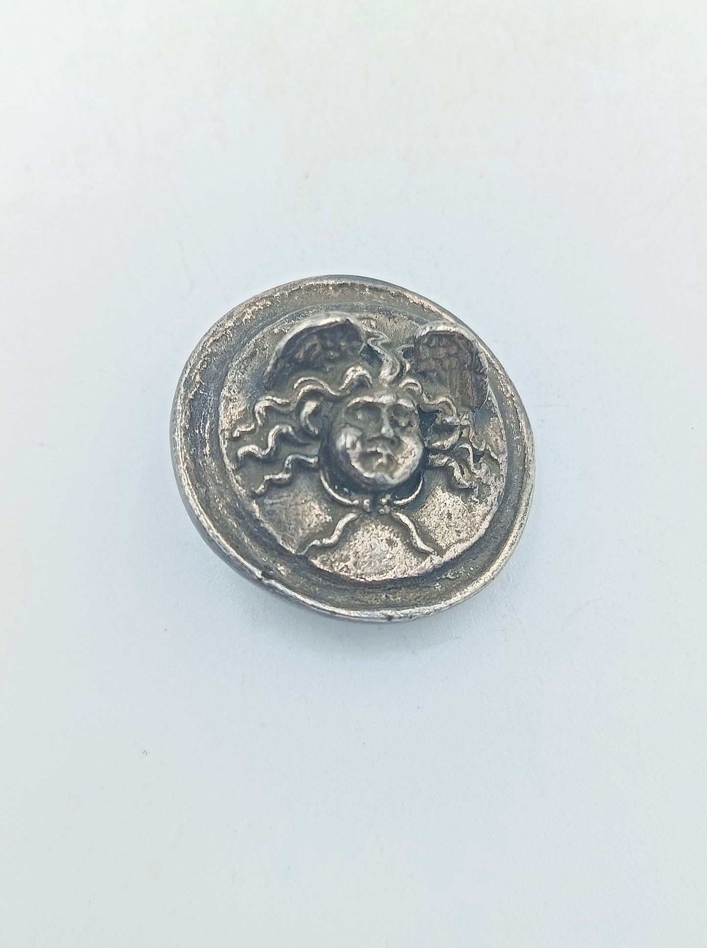 Antike Silber Brosche rund Engelmotiv