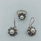 925 Silber Set Ring und Ohrringe Blume Perle Gr58 Schöne weiße Perlen