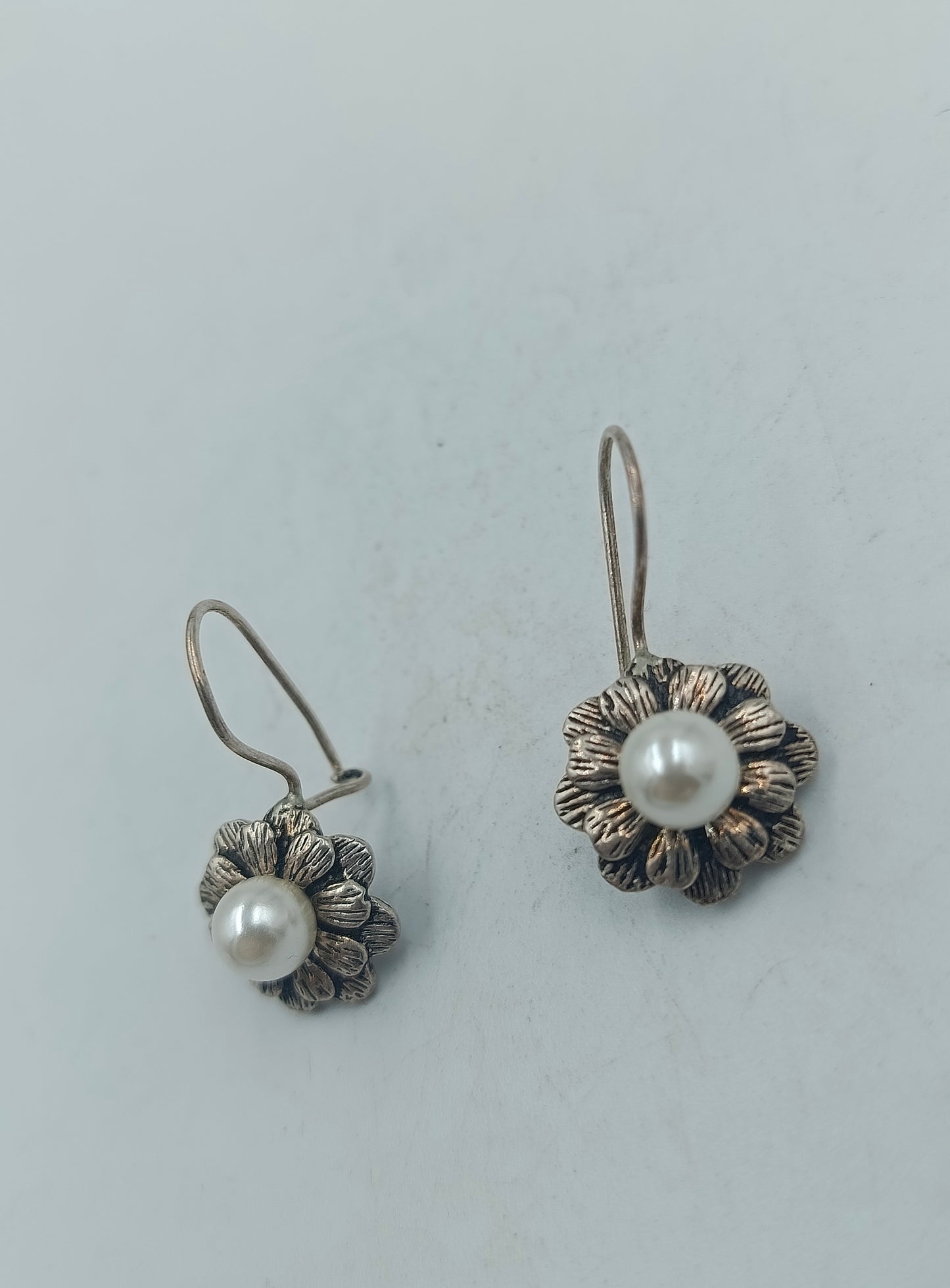 925 Silber Set Ring und Ohrringe Blume Perle Gr58 Schöne weiße Perlen