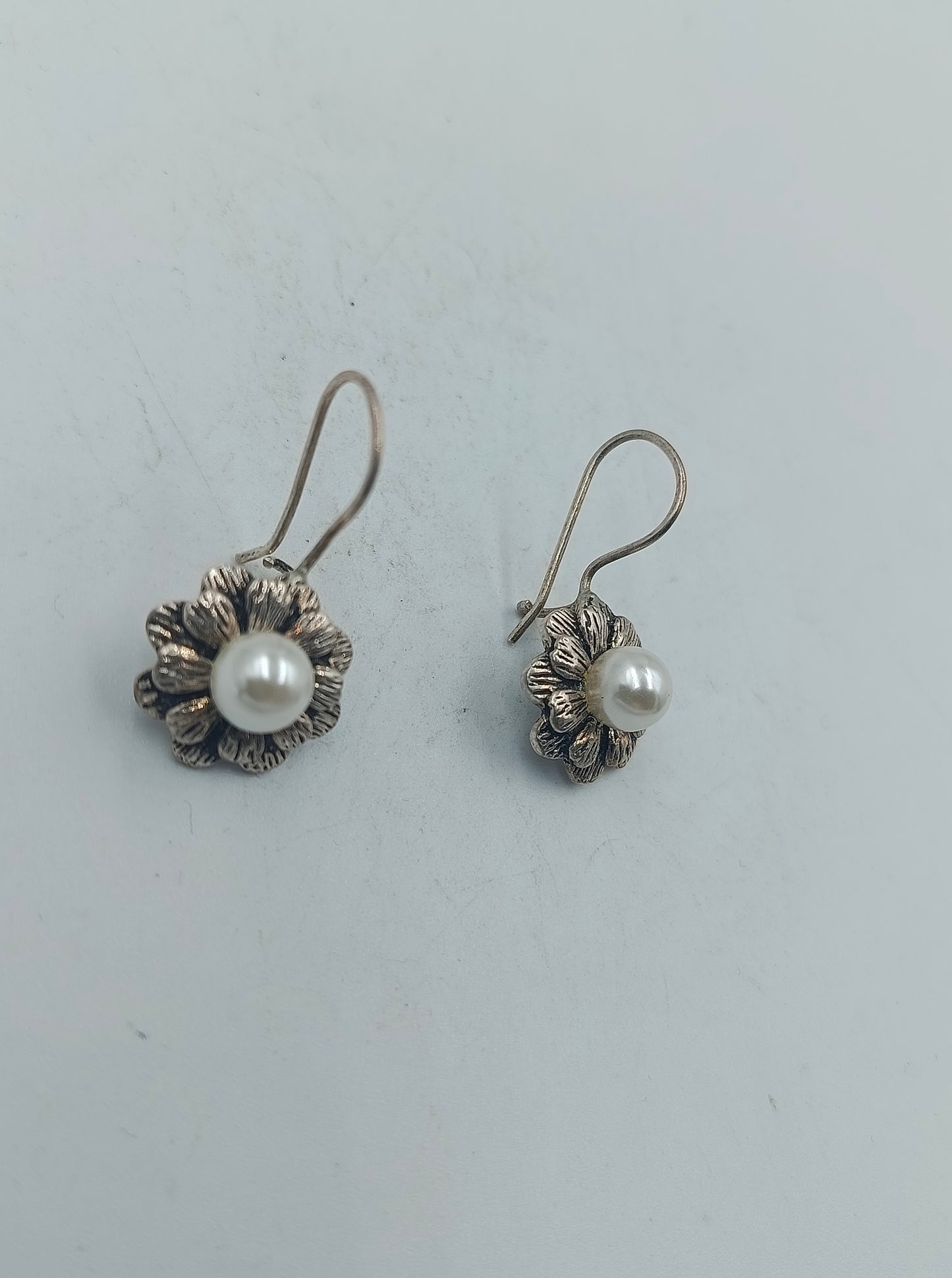 925 Silber Set Ring und Ohrringe Blume Perle Gr58 Schöne weiße Perlen