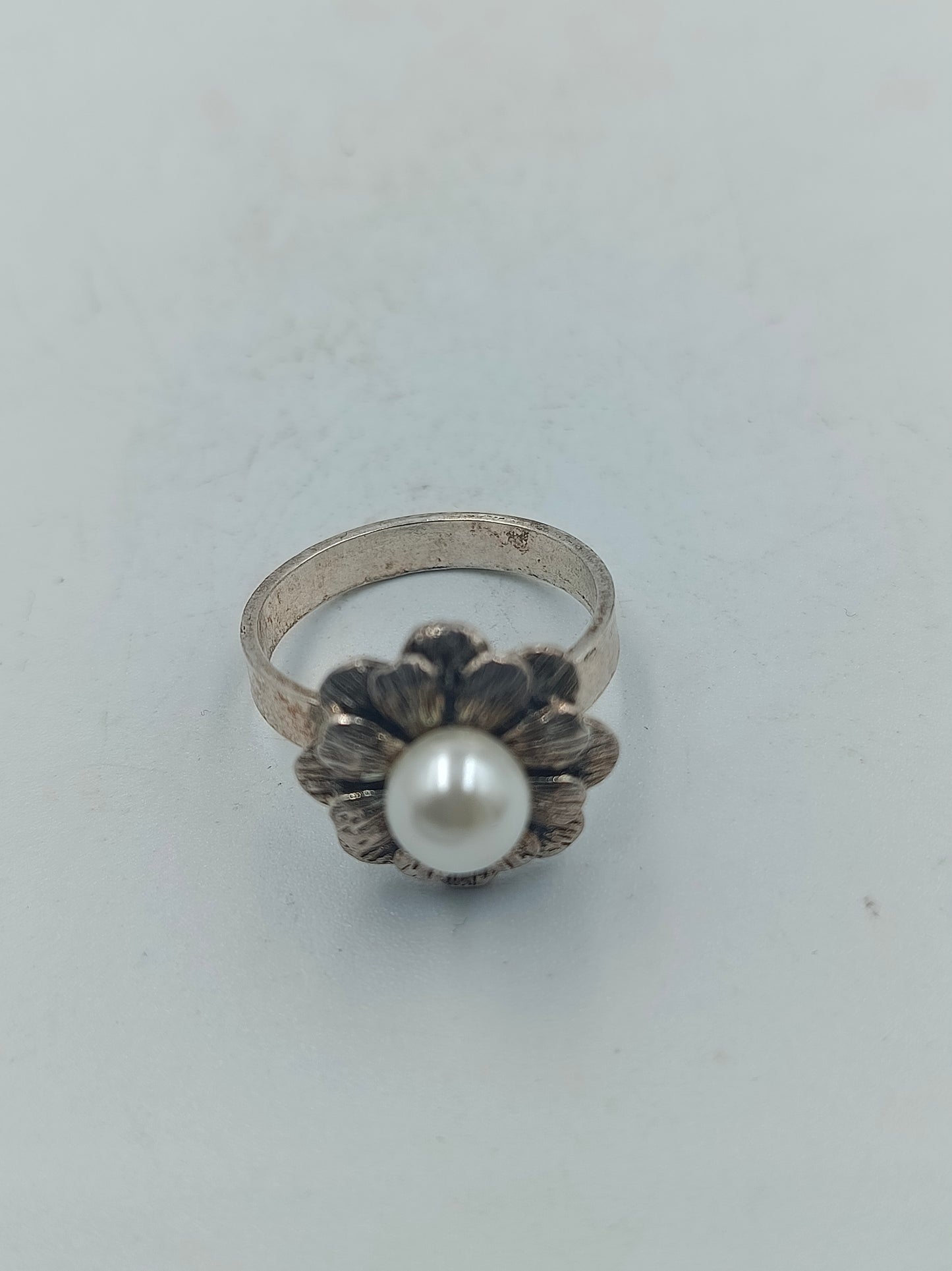 925 Silber Set Ring und Ohrringe Blume Perle Gr58 Schöne weiße Perlen