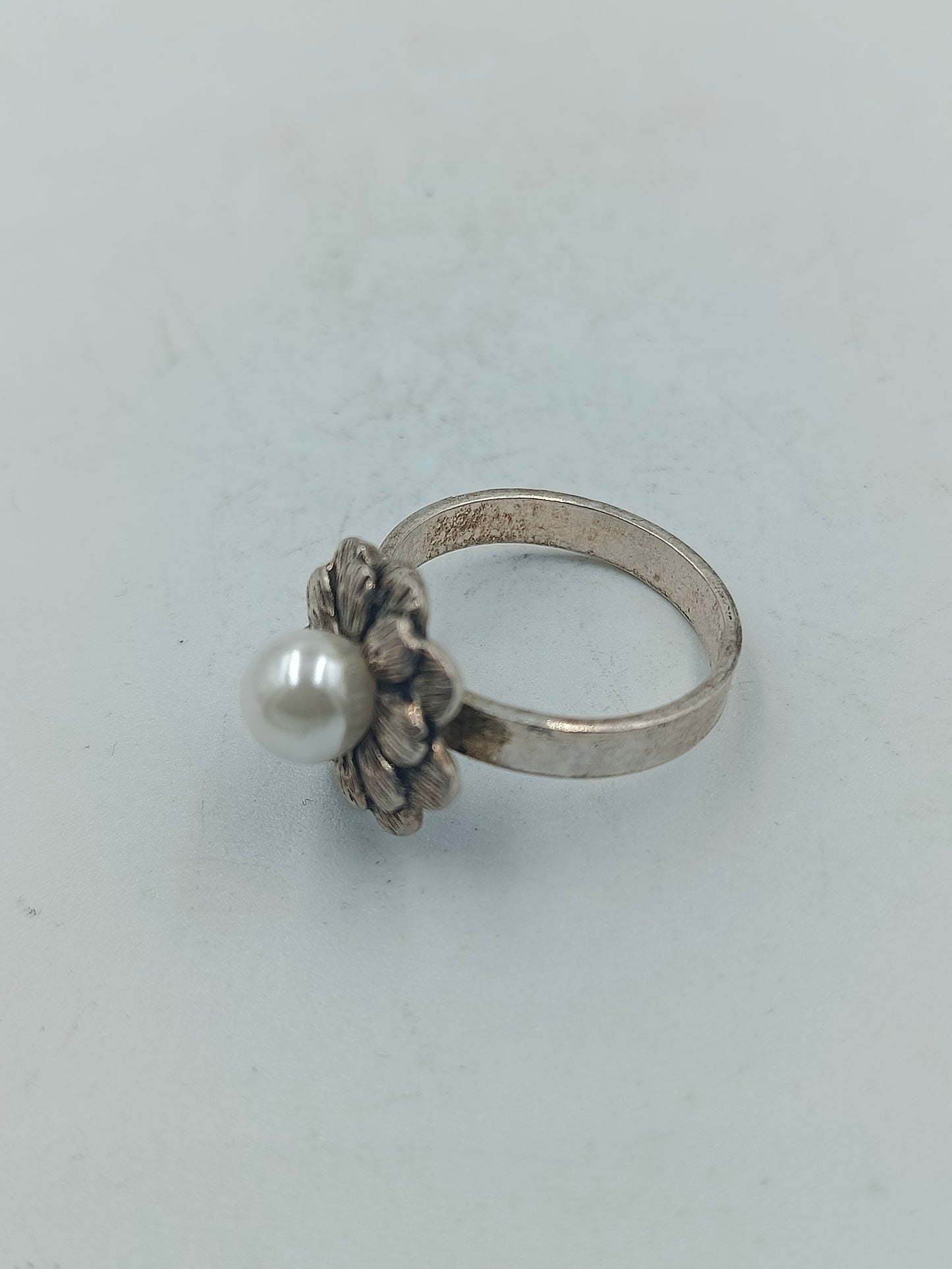 925 Silber Set Ring und Ohrringe Blume Perle Gr58 Schöne weiße Perlen