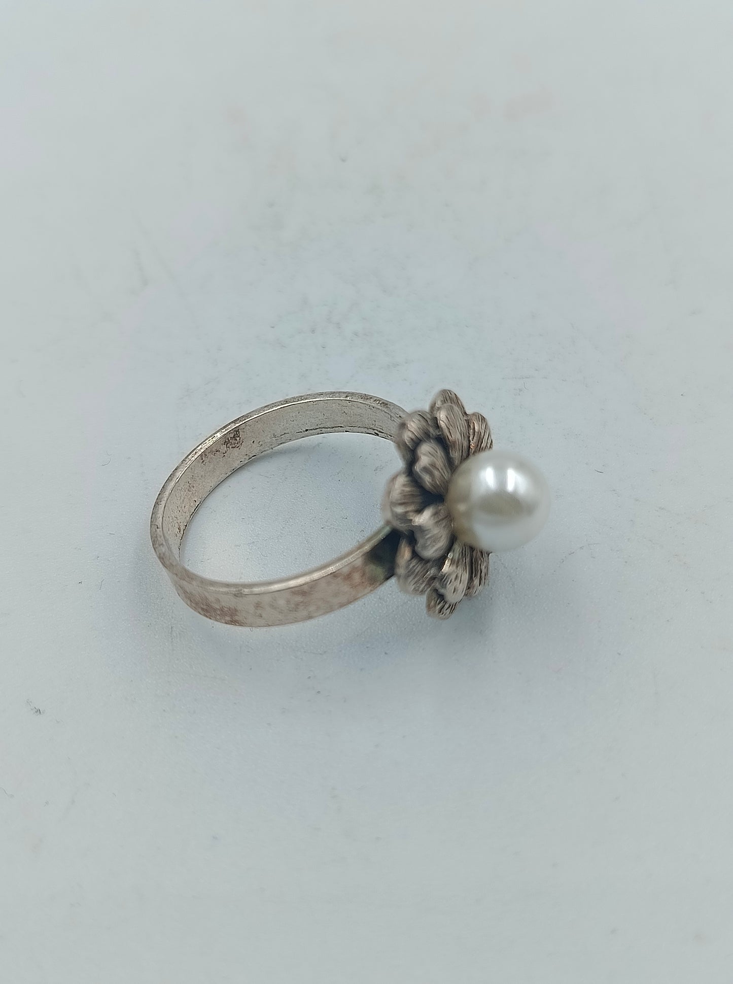 925 Silber Set Ring und Ohrringe Blume Perle Gr58 Schöne weiße Perlen