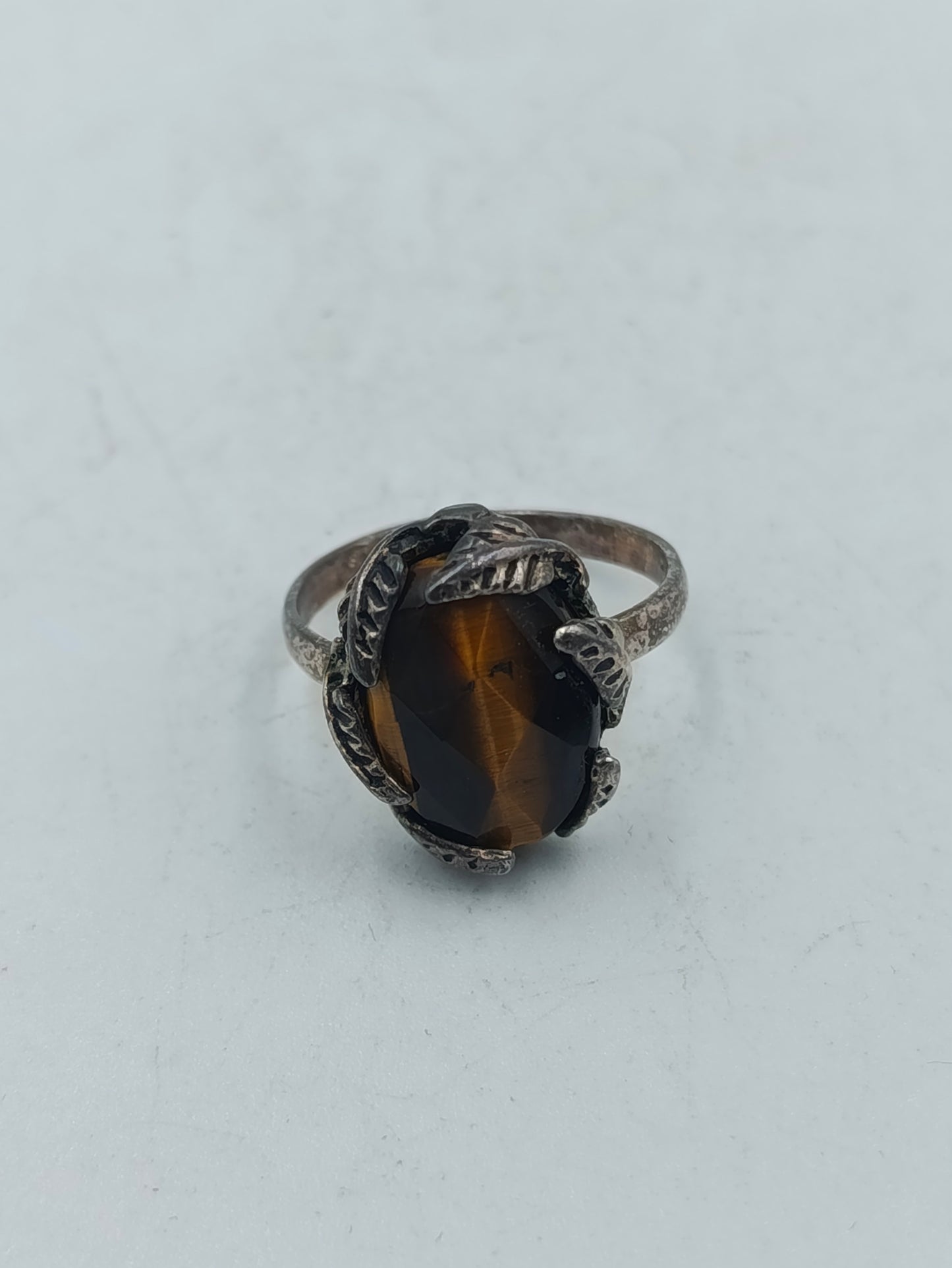 925 Silber Ring mit Tigerauge Stein oxidierte Fassung im  Vintage Look  Gr53