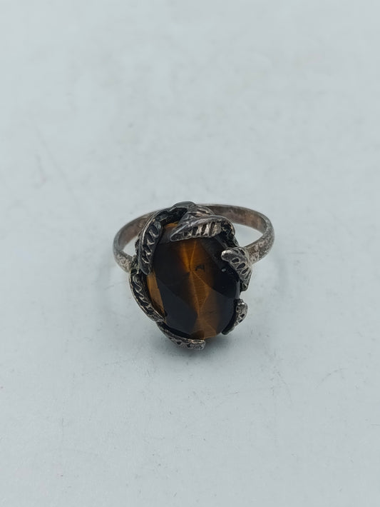 925 Silber Ring mit Tigerauge Stein oxidierte Fassung im  Vintage Look  Gr53