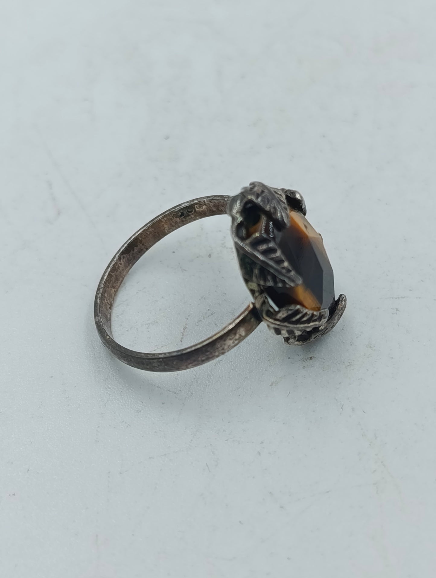925 Silber Ring mit Tigerauge Stein oxidierte Fassung im  Vintage Look  Gr53