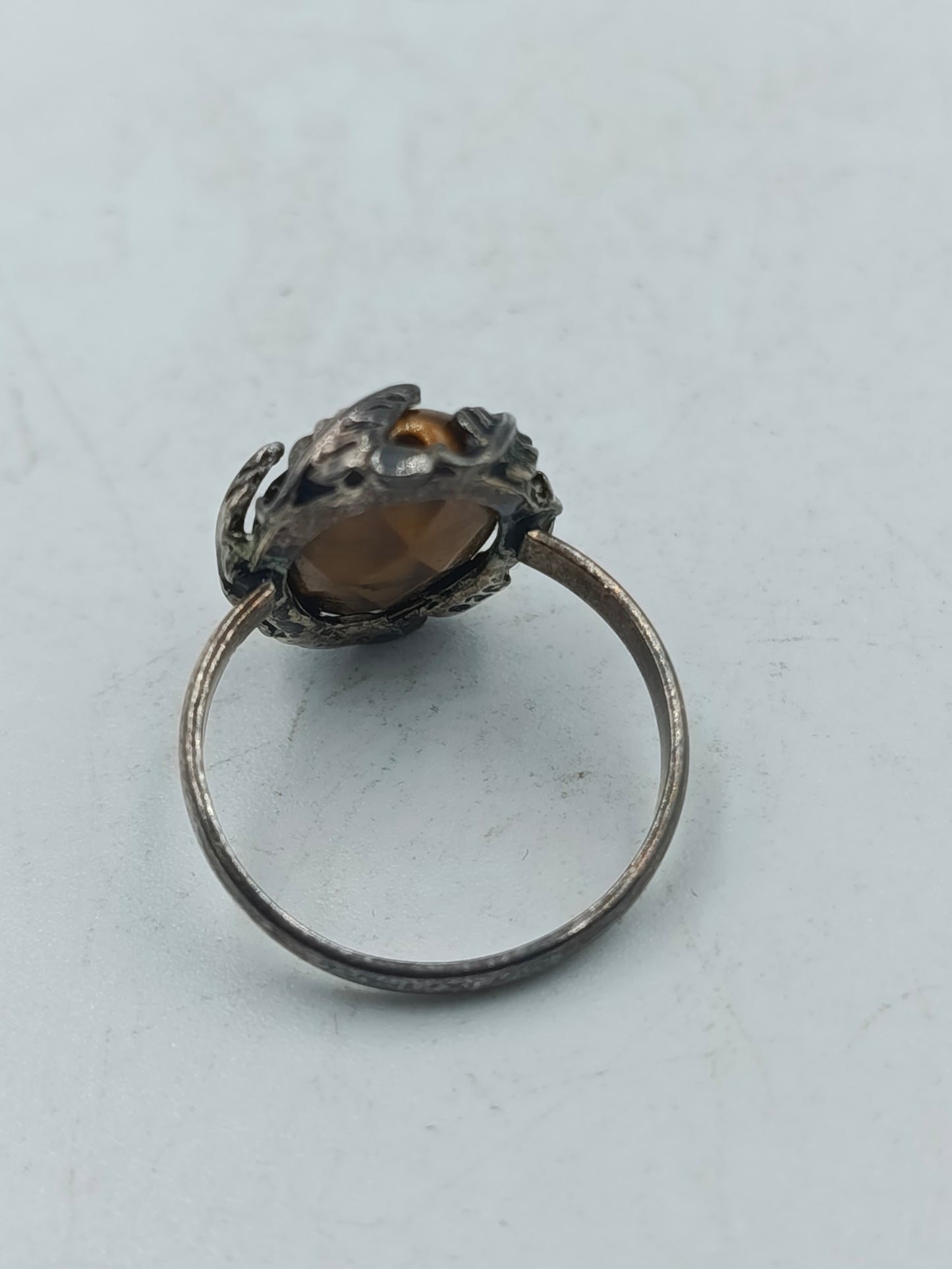 925 Silber Ring mit Tigerauge Stein oxidierte Fassung im  Vintage Look  Gr53
