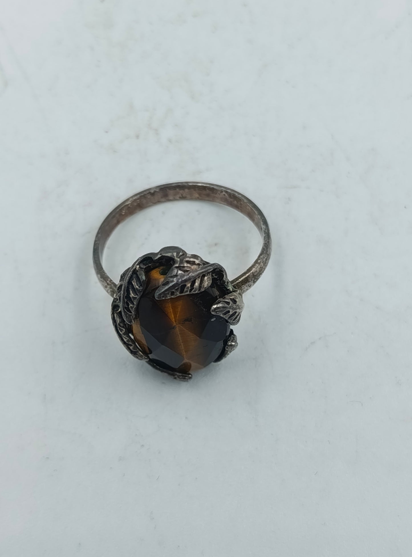 925 Silber Ring mit Tigerauge Stein oxidierte Fassung im  Vintage Look  Gr53