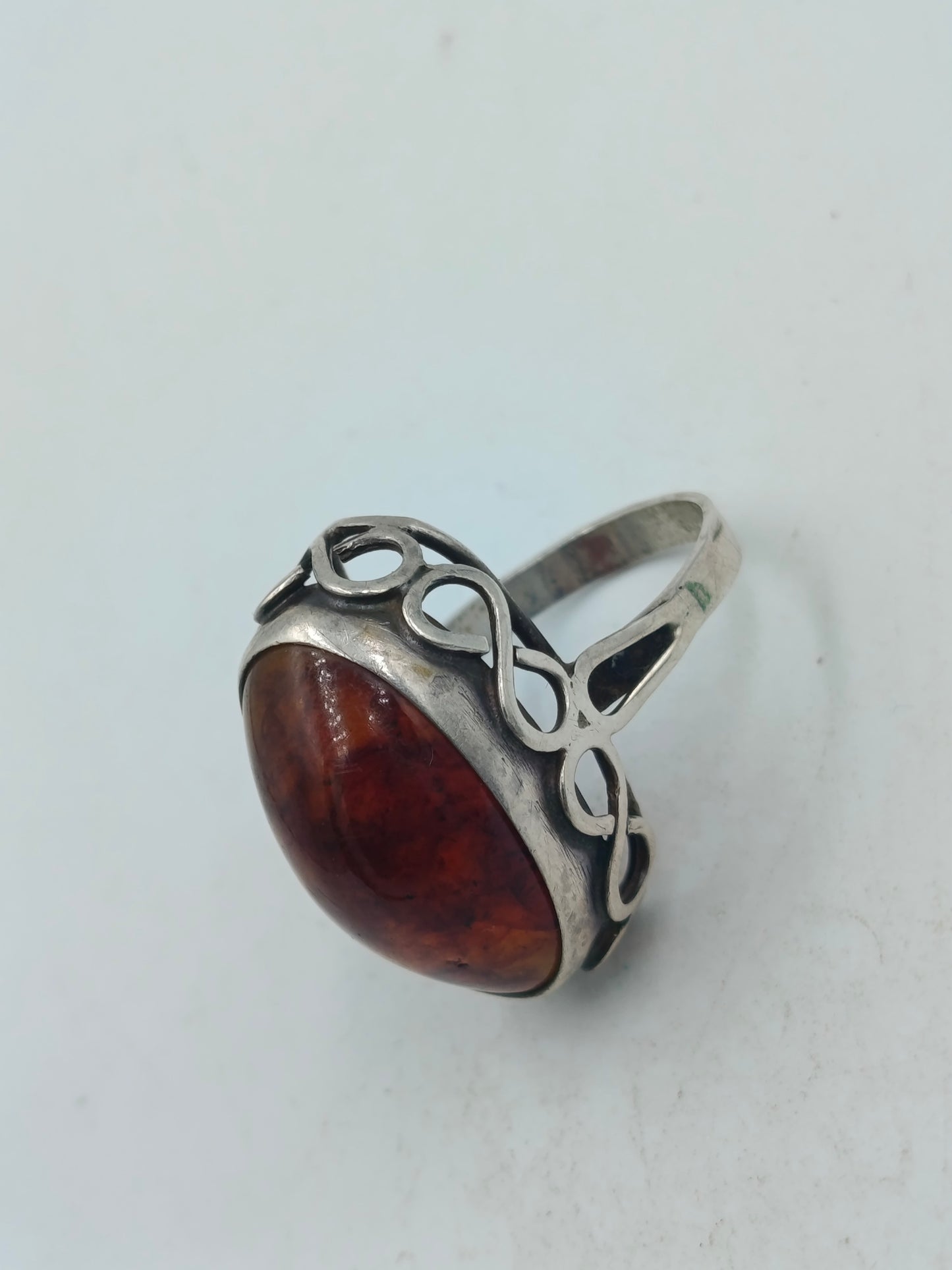 925 Silber Ring mit großem Bernstein-Look Stein