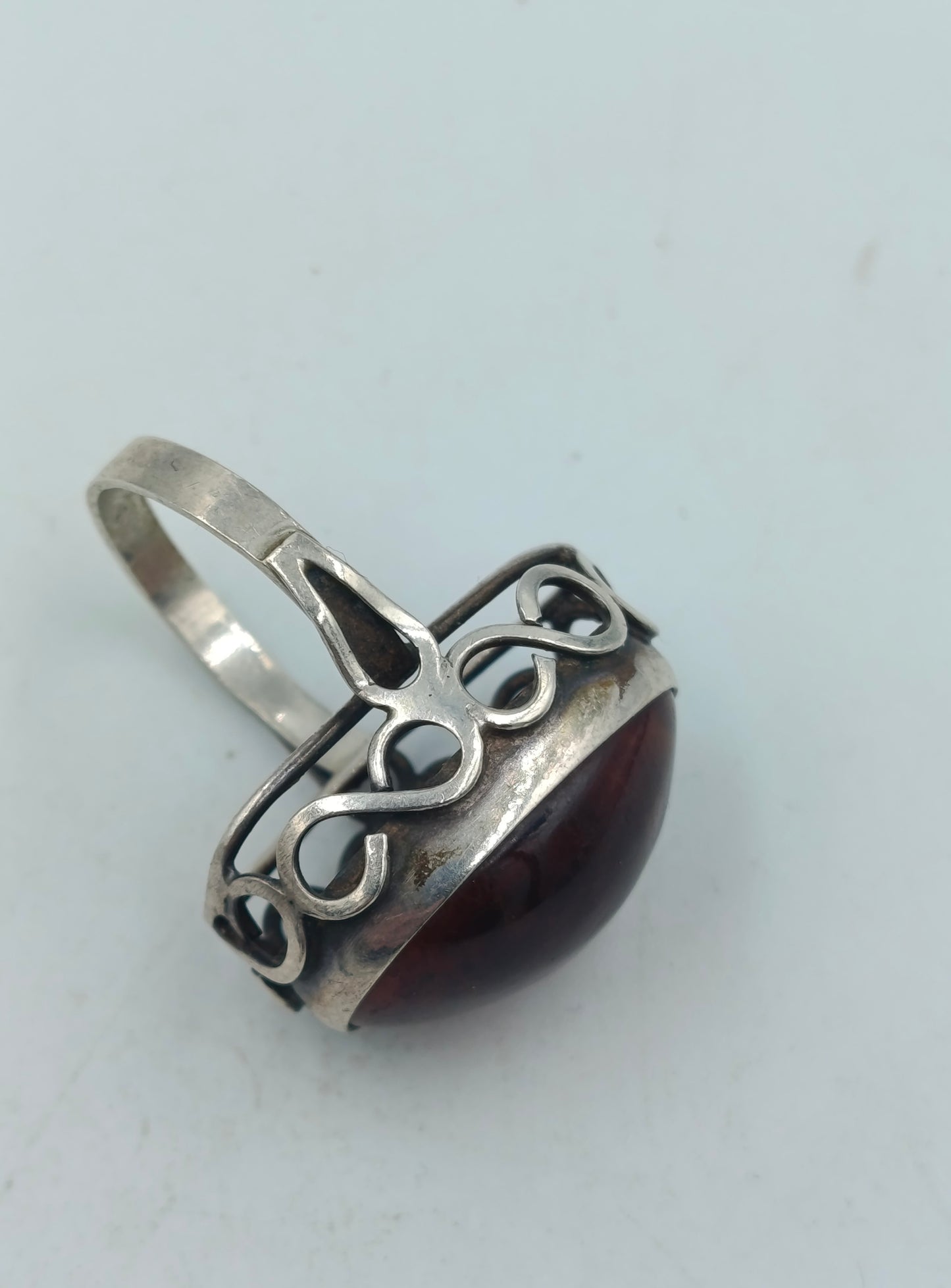 925 Silber Ring mit großem Bernstein-Look Stein