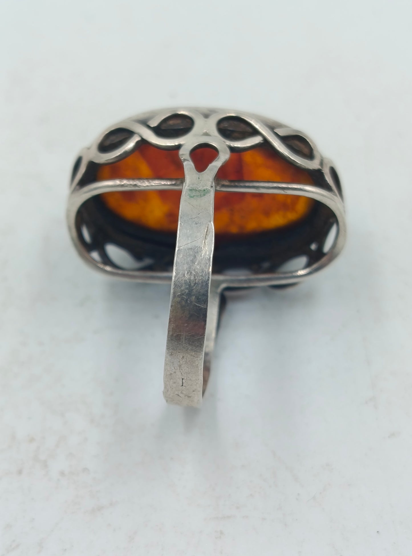 925 Silber Ring mit großem Bernstein-Look Stein