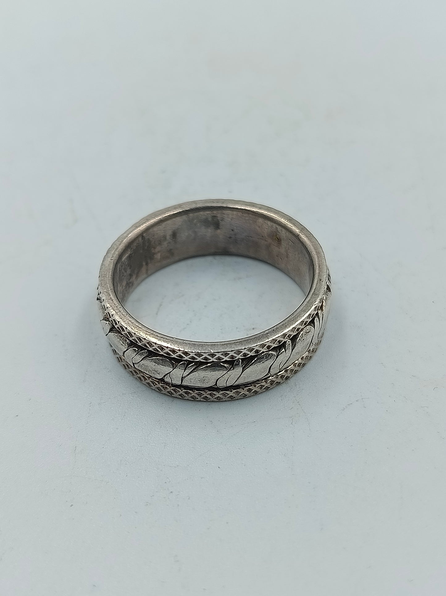 925 Silberring  Massiver Bandring mit Strukturmuster  Vintage Design Gr69