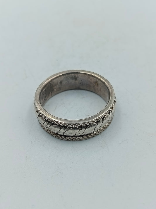 925 Silberring  Massiver Bandring mit Strukturmuster  Vintage Design Gr69