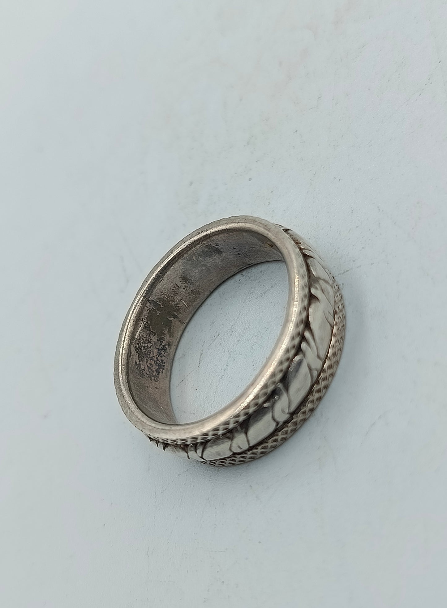 925 Silberring  Massiver Bandring mit Strukturmuster  Vintage Design Gr69