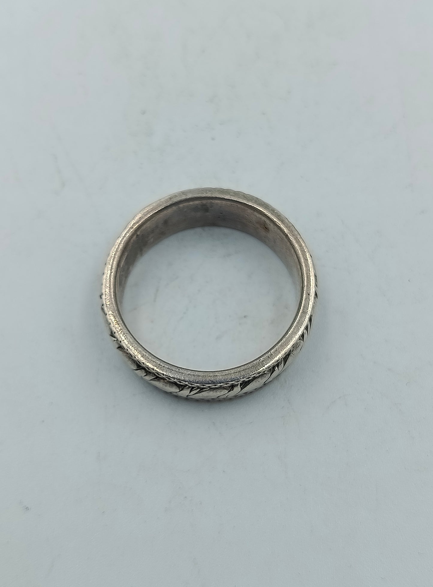 925 Silberring  Massiver Bandring mit Strukturmuster  Vintage Design Gr69