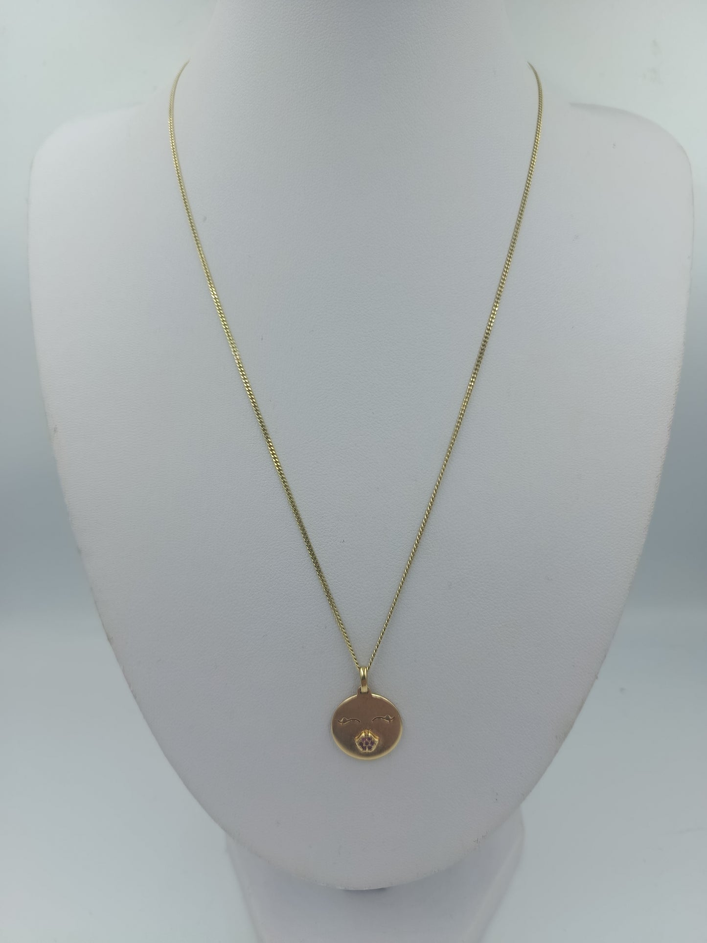 Vergoldete 925 Silberkette mit rundem Emoji Anhänger