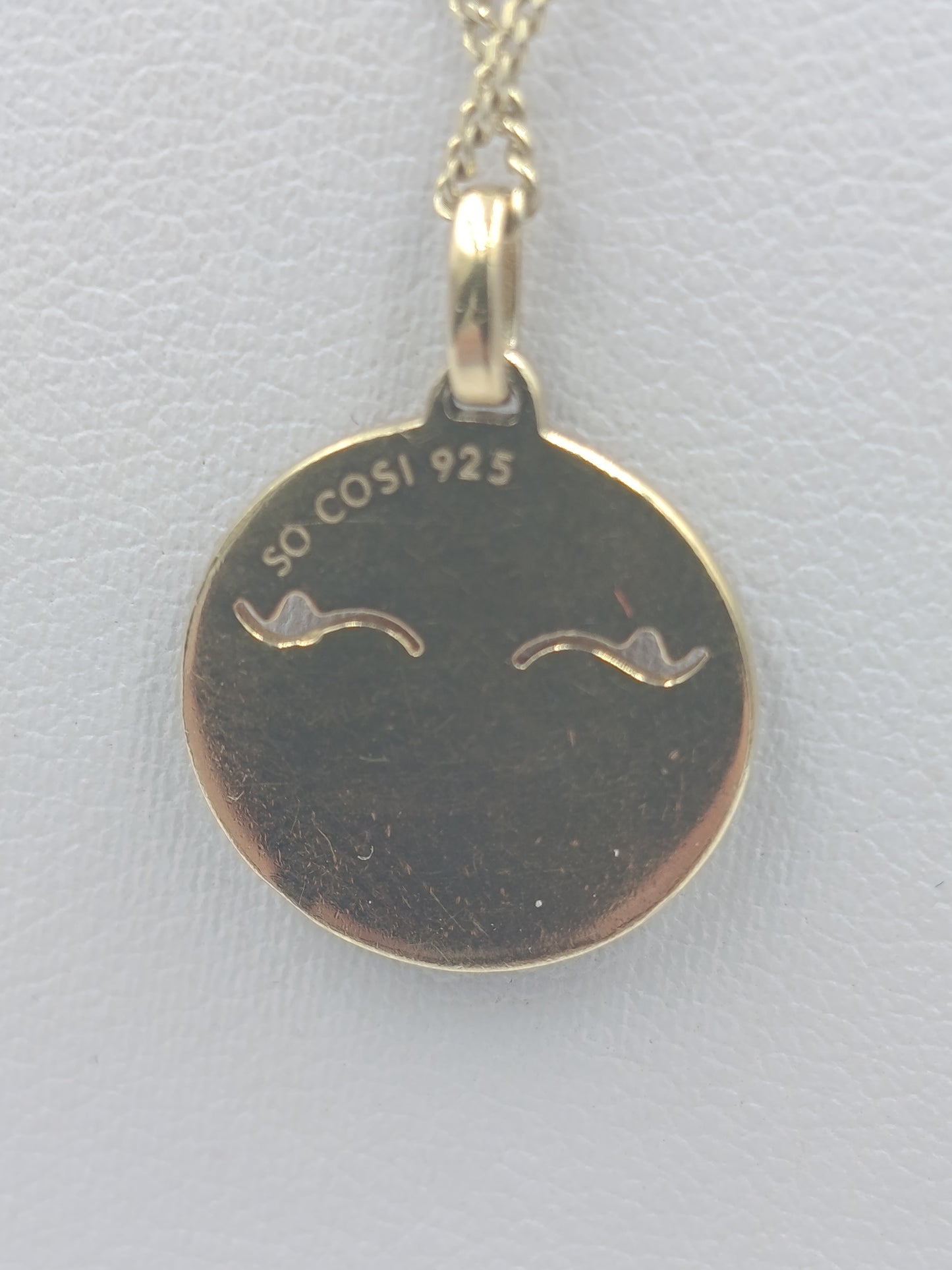 Vergoldete 925 Silberkette mit rundem Emoji Anhänger