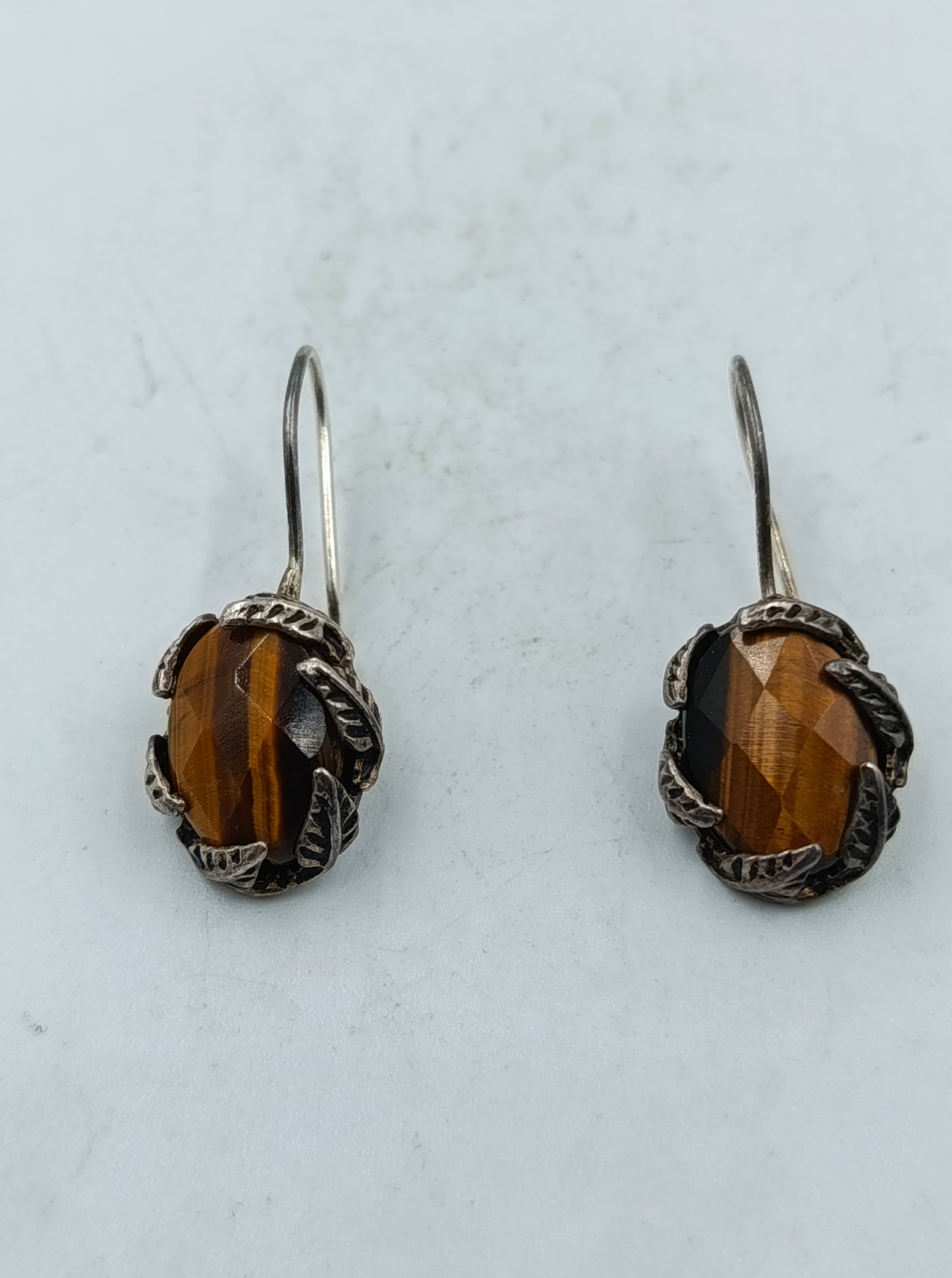925 Silber Ohrringe mit Tigerauge Stein Vintage Design