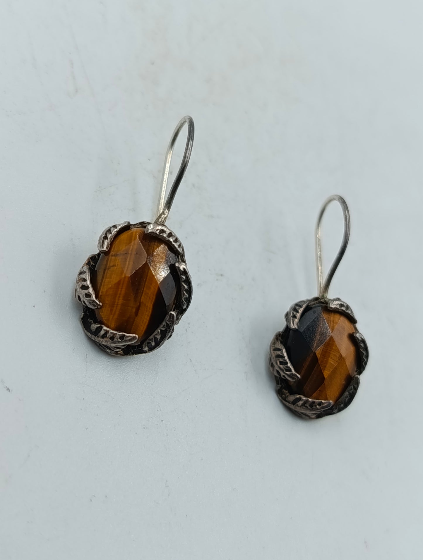 925 Silber Ohrringe mit Tigerauge Stein Vintage Design
