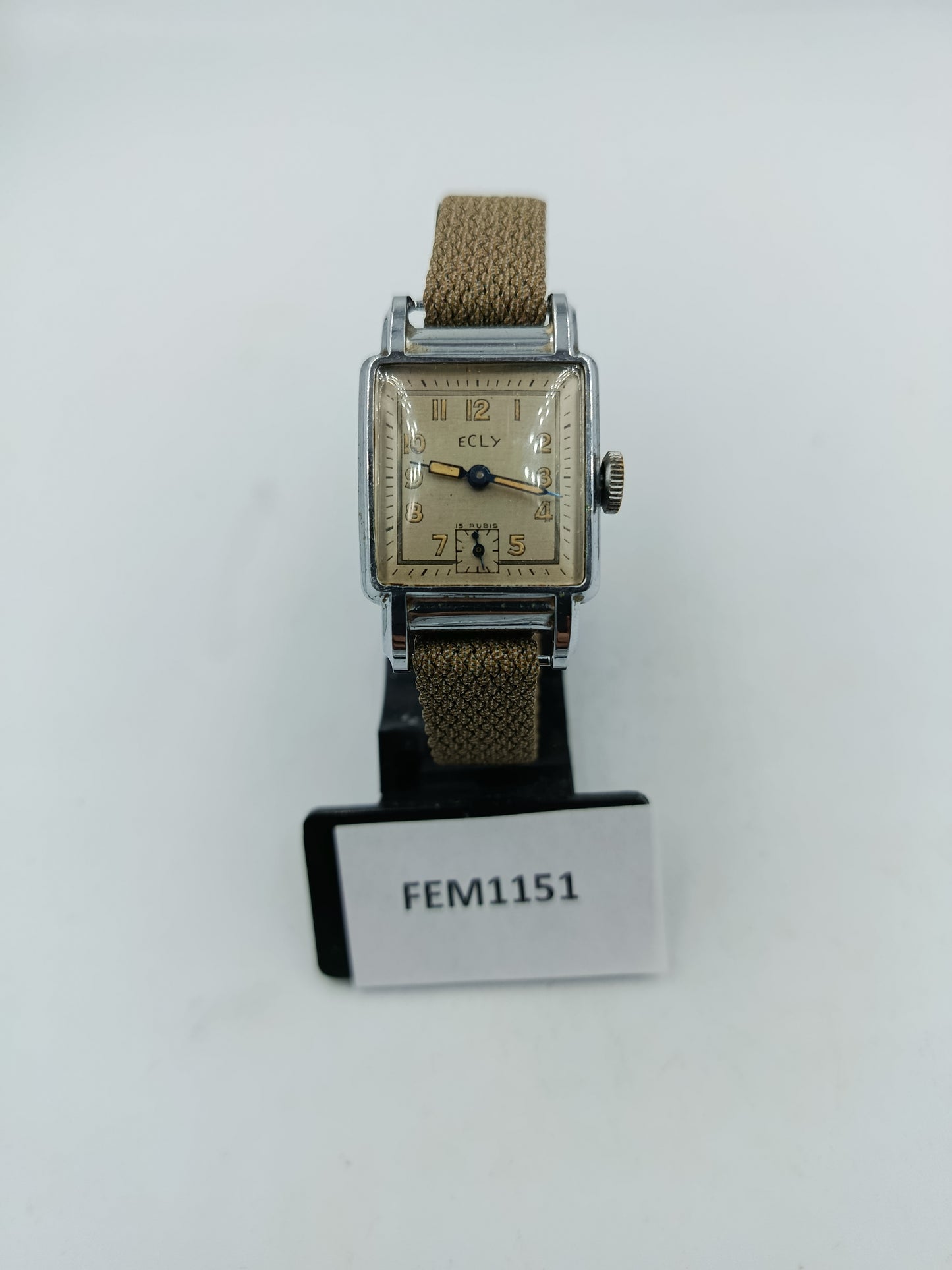 Vintage Damen Armbanduhr Ecly mit eckigem Retro Zifferblatt und Stoffarmband