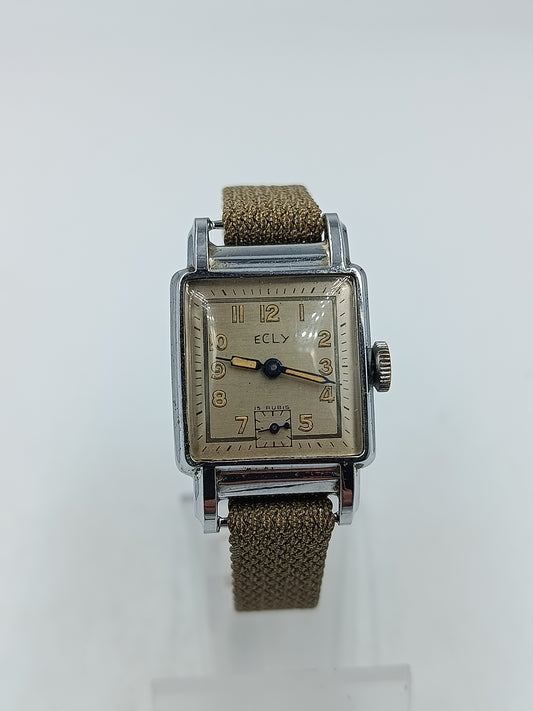Vintage Damen Armbanduhr Ecly mit eckigem Retro Zifferblatt und Stoffarmband