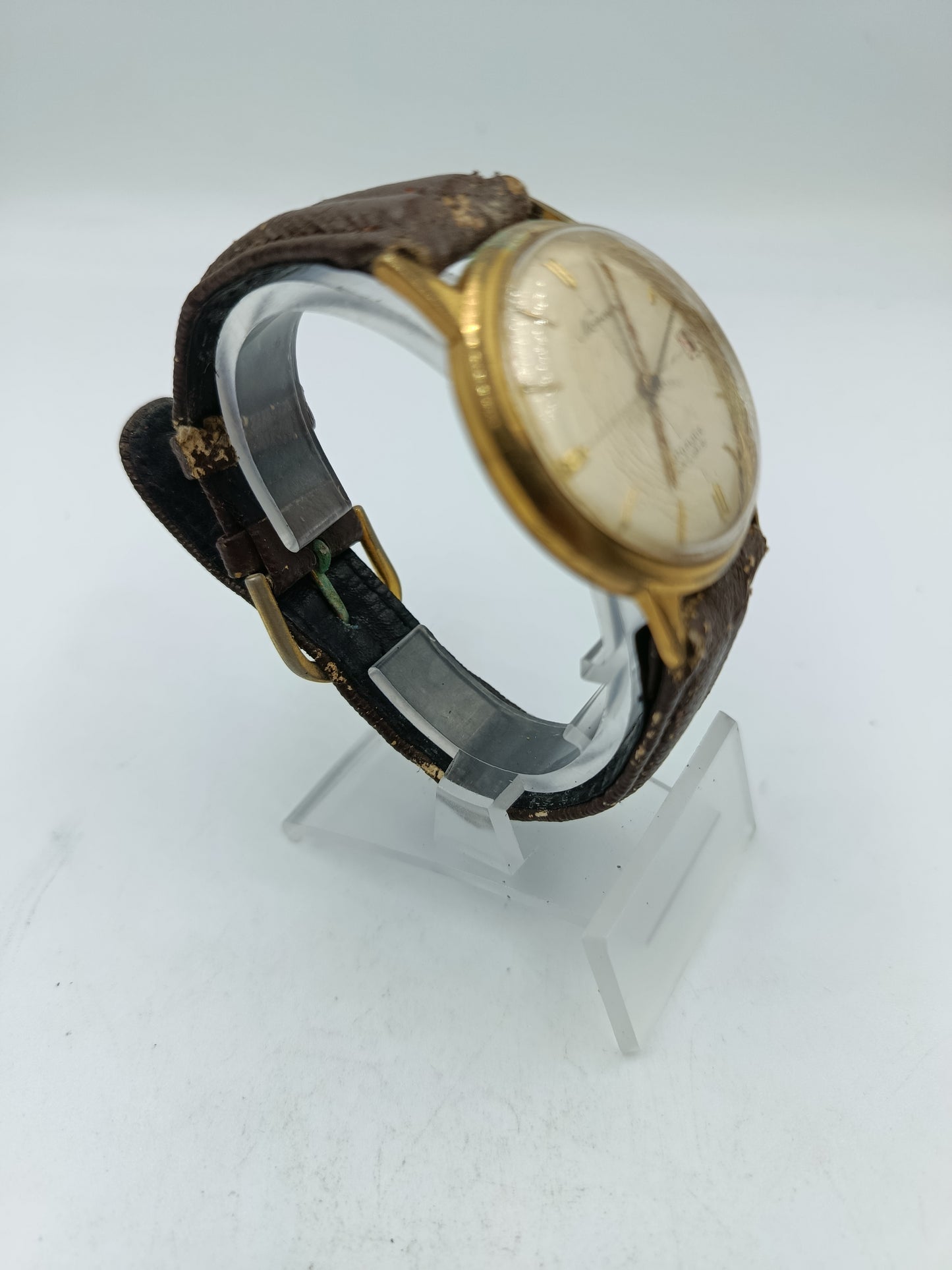 Vintage Automatik Uhr Norm 25 Rubis Herren Armbanduhr Goldton Lederband