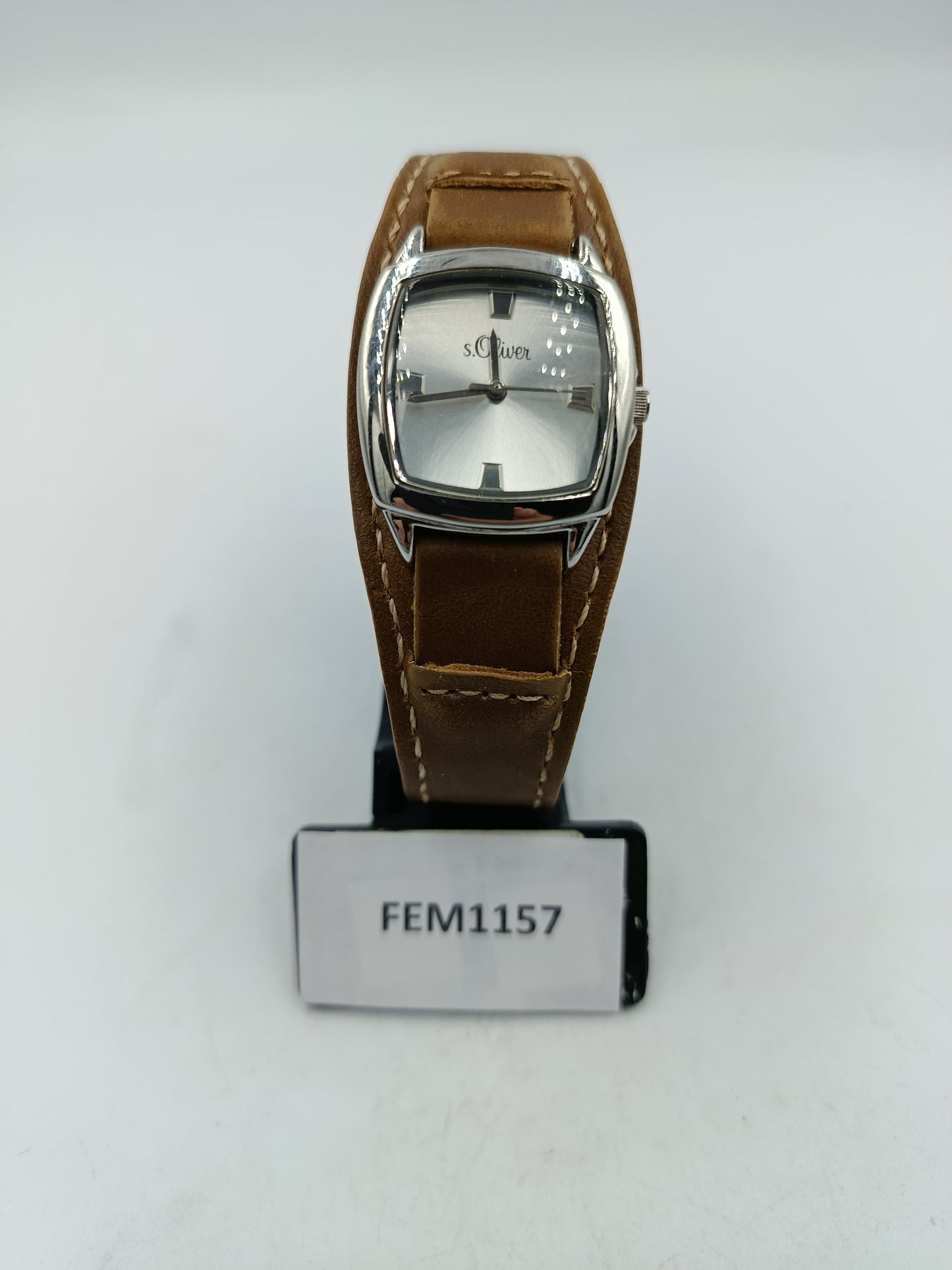 Vintage s.Oliver Damenarmbanduhr mit breitem Lederarmband