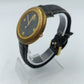 Vintage Damen Uhr CMI Quartz rund Gold Schwarz mit Sternenmotiv Lederarmband