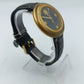 Vintage Damen Uhr CMI Quartz rund Gold Schwarz mit Sternenmotiv Lederarmband