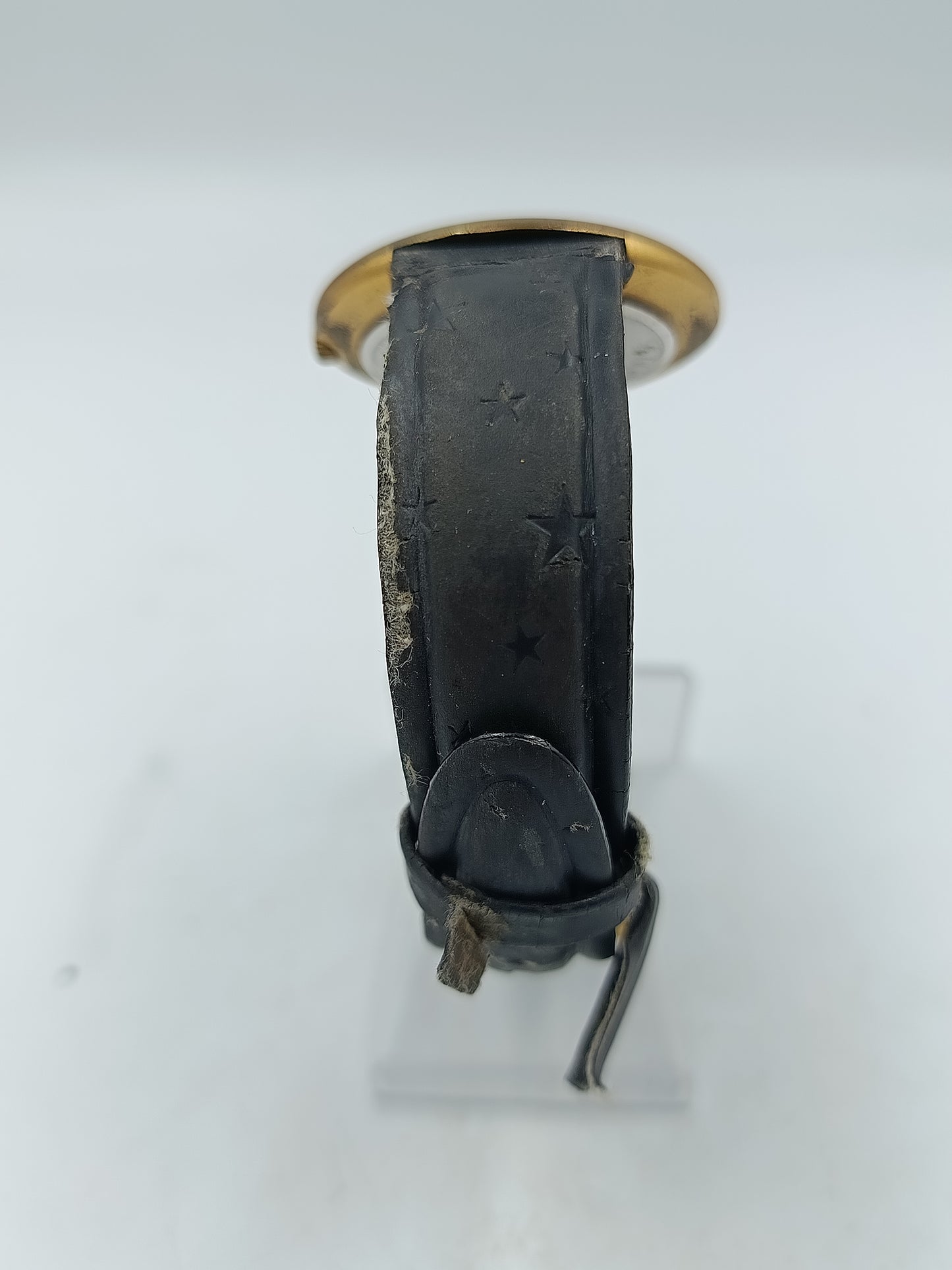 Vintage Damen Uhr CMI Quartz rund Gold Schwarz mit Sternenmotiv Lederarmband