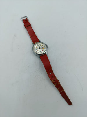 Vintage Kinderuhr Select mit rotem Lederarmband  charmante Retro-Armbanduhr