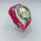 Moderne Damen Uhr Silber Pink modernes Zifferblatt pinkes Silikonarmband
