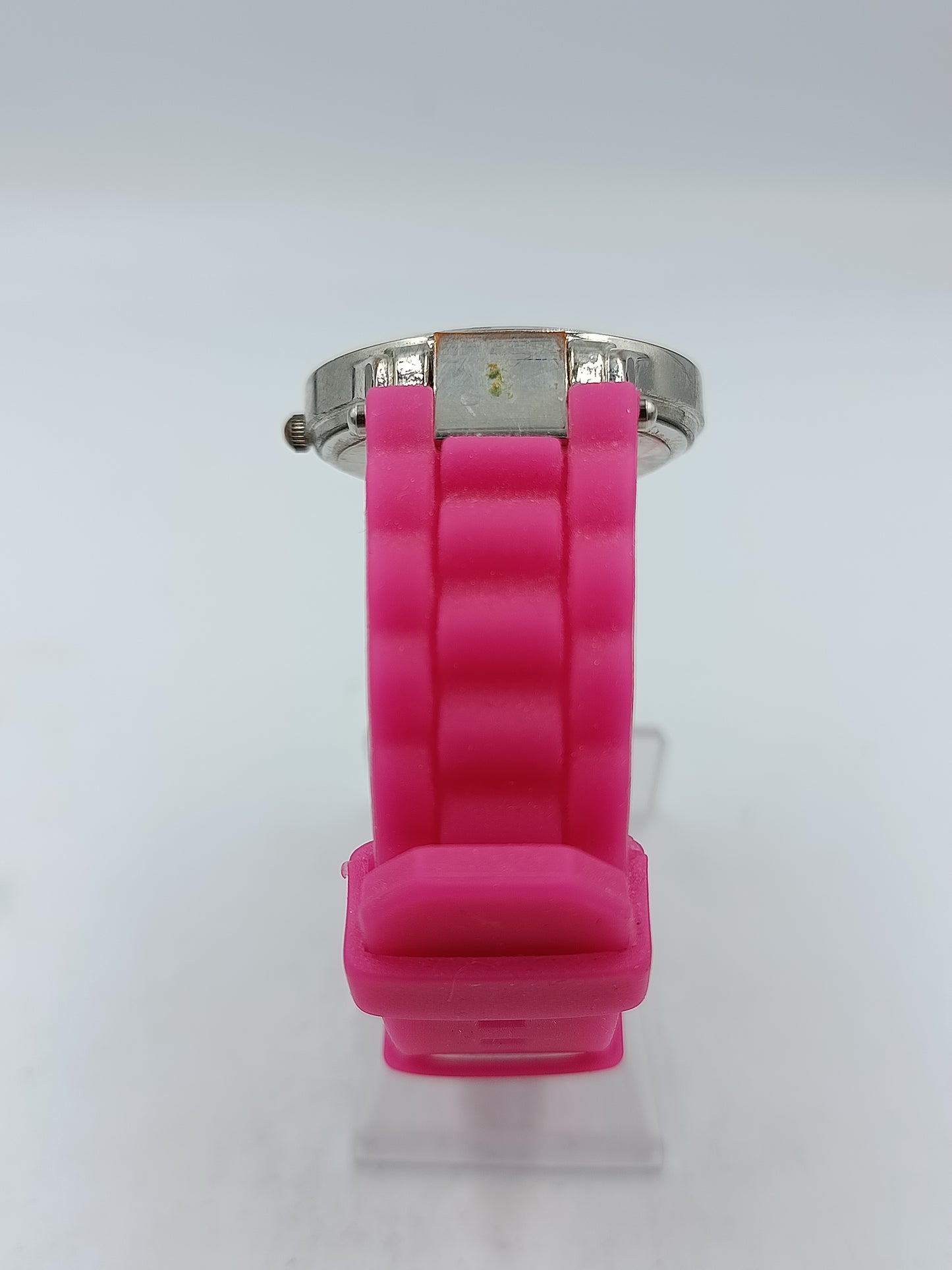 Moderne Damen Uhr Silber Pink modernes Zifferblatt pinkes Silikonarmband