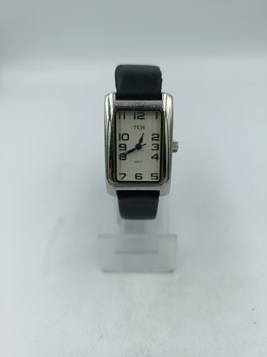 TCM rechteckige Quartz Armbanduhr mit schwarzem Lederband