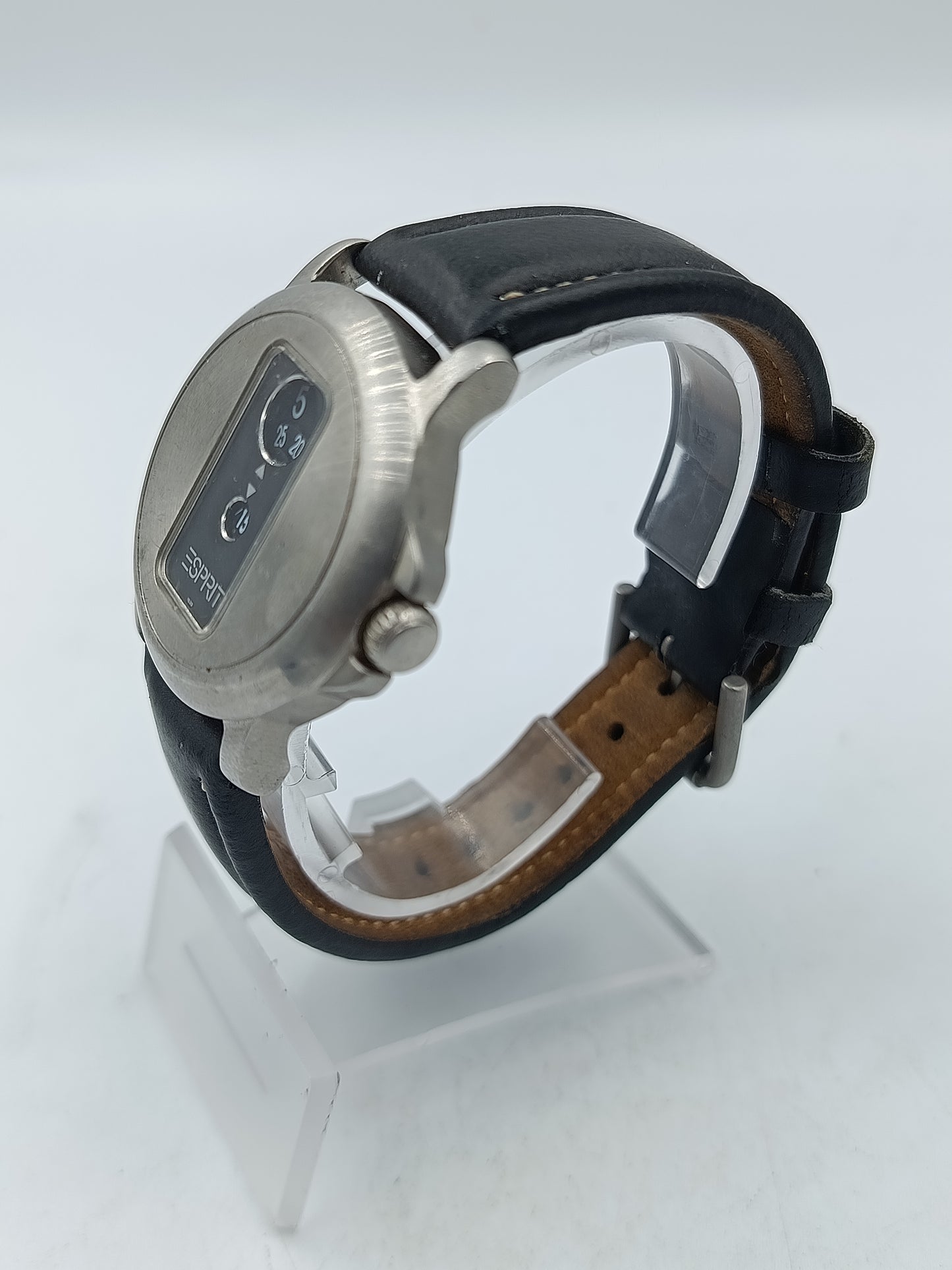 Esprit Herrenuhr Retro Jump Hour Stahlgehäuse Lederband