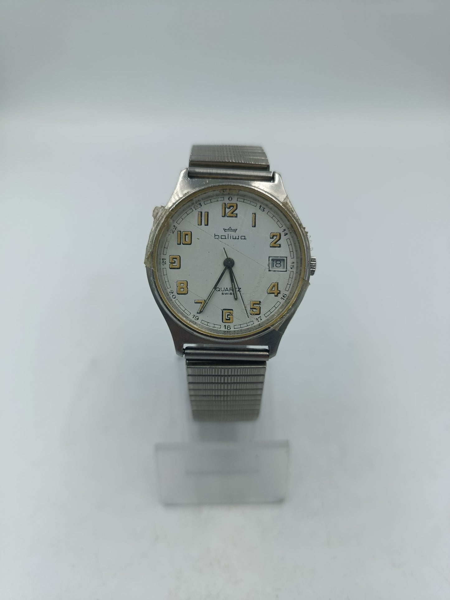 Vintage Boliwa Quartz Herrenarmbanduhr mit elastischem Edelstahlarmband im zeitlosen Design