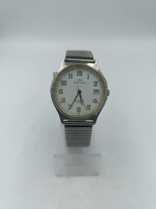 Vintage Boliwa Quartz Herrenarmbanduhr mit elastischem Edelstahlarmband im zeitlosen Design