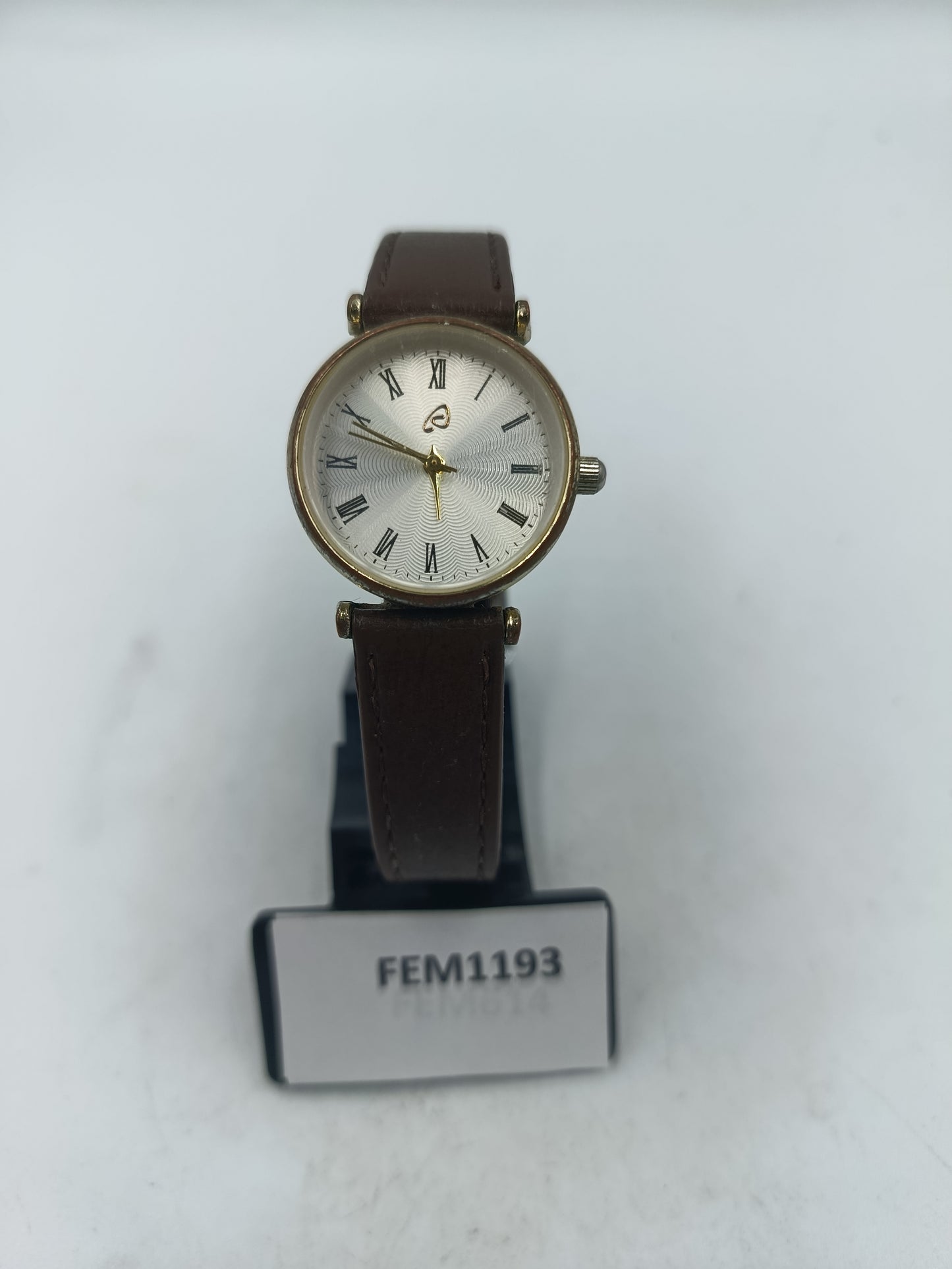 Owim Damen Quarzuhr mit braunem Lederband und goldenem Gehäuse