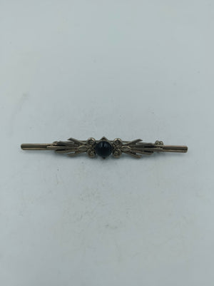 Elegante versilberte Vintage Stabbrosche mit schwarzem Cabochon