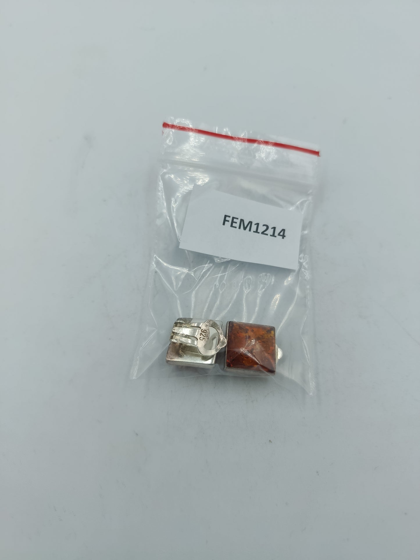 Quadratische Bernstein Ohrclips 925er Silber Naturstein Unikat