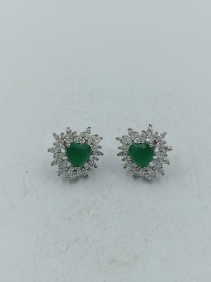 Exquisite Ohrstecker 925 Silber Herz Smaragd Zirkonia Kraenze