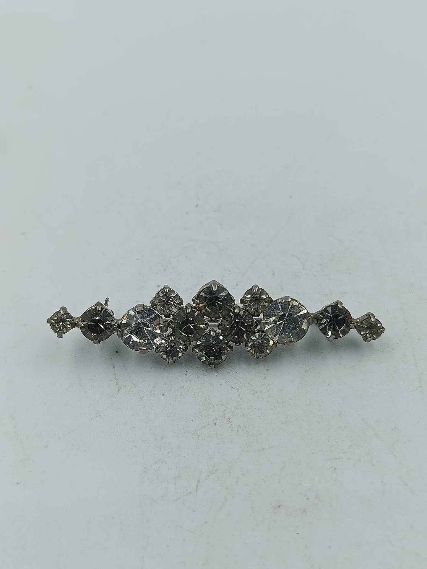 Vintage Strass Brosche silberfarben klare Kristalle elegant